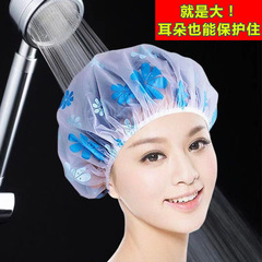 単層PEプリントカラーのかわいい特大厚手防水シャワーキャップ、耐油煙性、防塵ヘアドライキャップ、シャワーキャップ、ヘアマスク