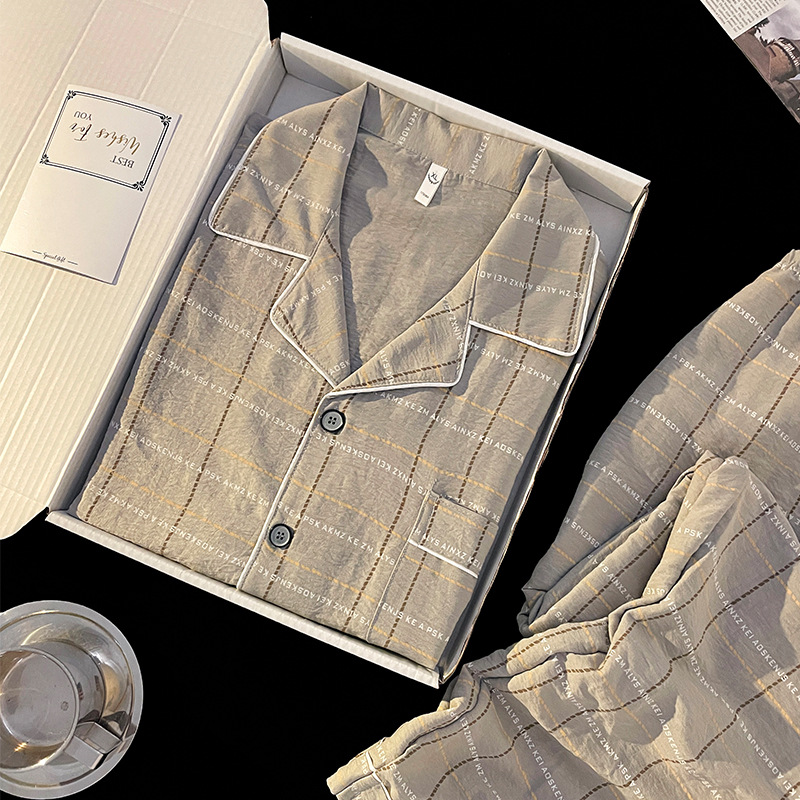 Pijamas de cuadrillas para hombres primavera, otoño, invierno, nubes de algodón, ropa de hogar de mangas largas para jóvenes 2024 nuevo conjunto