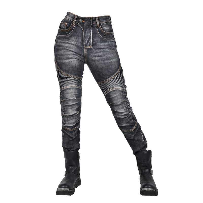 VOLERO pantalones vaqueros de la motocicleta de las mujeres de la vendimia lavada pantalones de montar casuales pantalones de Kevlar resistente al desgaste anti-caída