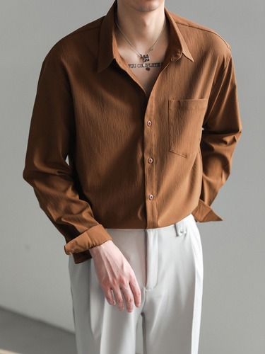Lightly Matured Korean-style Trendy & Handsome Long-Sleeve Shirt | Men's Loose-Fit Casual Solid-Color Non-Iron Shirt for Spring and Autumn Tops