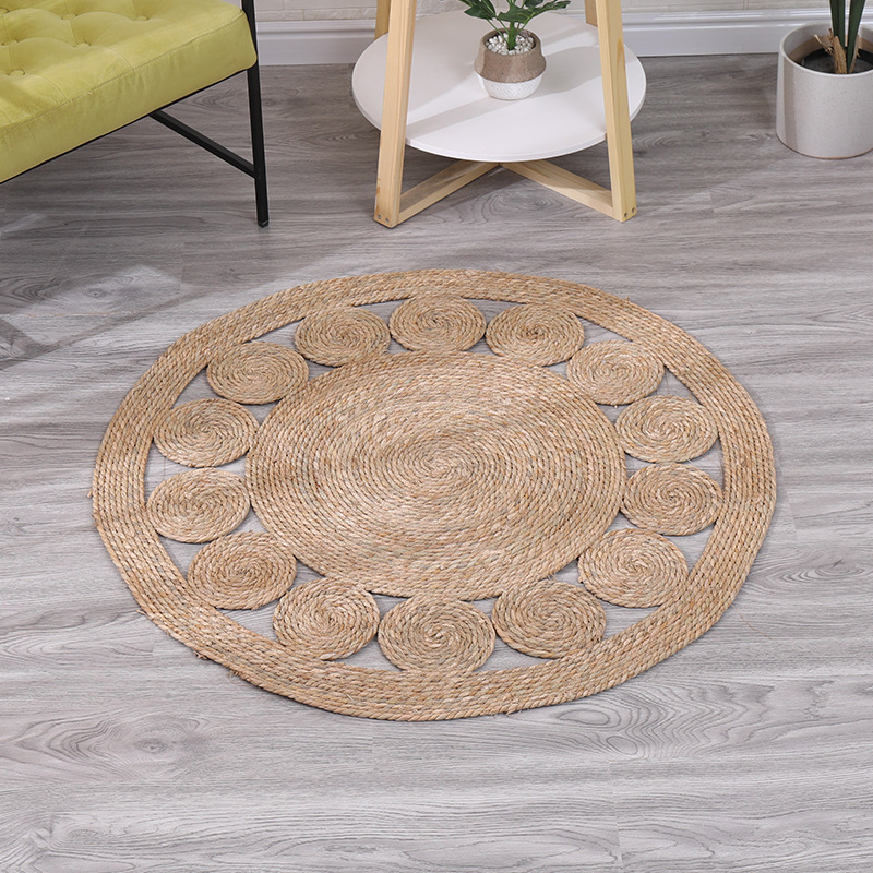 Alfombra redonda de estilo japonés tejida con junco, estilo pastoral, para sala de estar, accesorios de fotografía de ropa para el hogar, estilo bohemio
