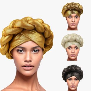 European and American Fashion Cross-Border New Style Thick Women's Braided Ethnic Turban Hat African Head Wrap Muslim Fashion Versatile
