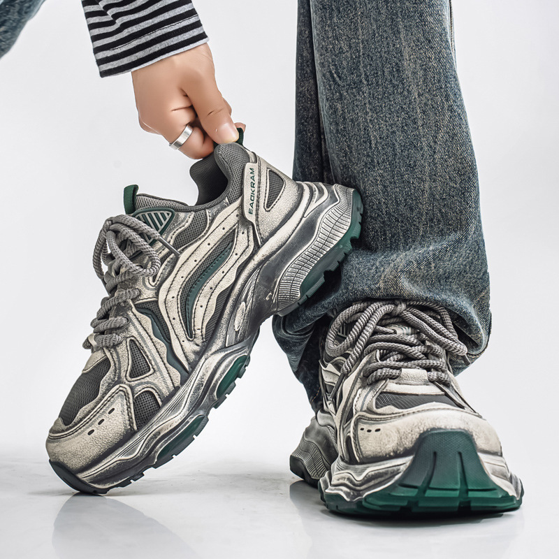Hong Kong Style Dad Shoes Men's Spring and Autumn Trendy Mesh Casual Thick-Soled Heightening Distressed Sports Shoes Men's Shoes