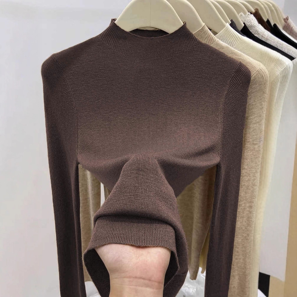 Popular High-Quality Items from the Thirteen Lines ~ Half-High Collar Soft and Waxy Knitted Knitwear for Women, Slim Fit Pullover, Thin Knitwear, Mid-Collar Bottoming Shirt