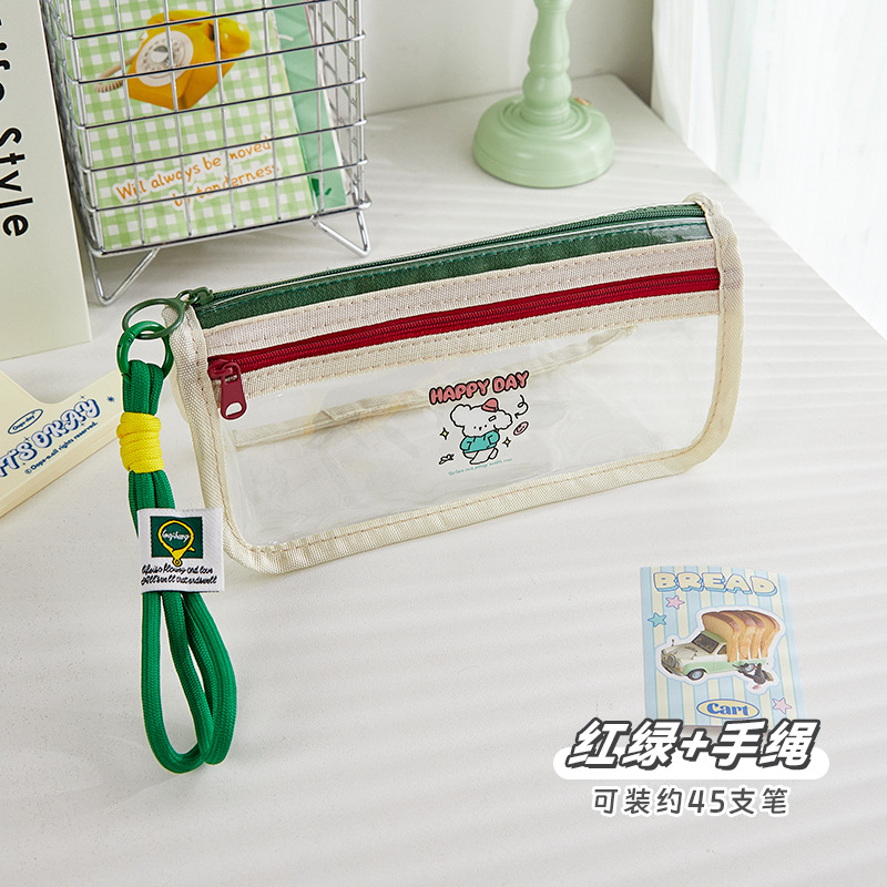 Nueva caja de lápices de gran capacidad de color de contraste transparente para niñas, sentido de diseño, caja de papelería de nicho, caja de lápices estilo ins para estudiantes de escuela primaria