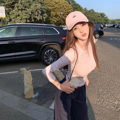 甜妹粉色弹力修身打底衫女2025秋冬加绒新款韩版掐腰显瘦长袖T恤