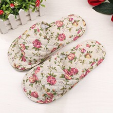 三层加厚布艺布底情侣居家室内木地板拖鞋胶粒底四季男女开口拖鞋