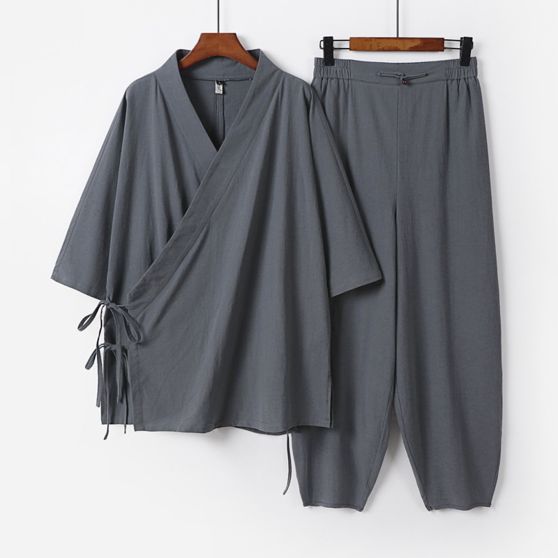 Chinese Style Autumn Linen Suit for Men, Chinese-Style Tang Suit and Hanfu Two-Piece Set, Retro Tie-Up Cotton and Linen Tea Meditation Clothing for Men Chinese Style Autumn Linen Suit for Men, Chinese-Style Tang Suit and Hanfu Two-Piece Set, Retro Tie-Up Cotton and Linen Tea Meditation Clothing for Men
