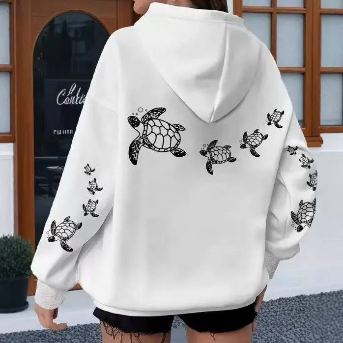 Women's Turtle Pattern Hoodie Casual Drawstring Long Sleeve with Kangaroo Pocket Casual Comfortable Polyester Sweatshirt Women's Turtle Pattern Hoodie Casual Drawstring Long Sleeve with Kangaroo Pocket Casual Comfortable Polyester Sweatshirt