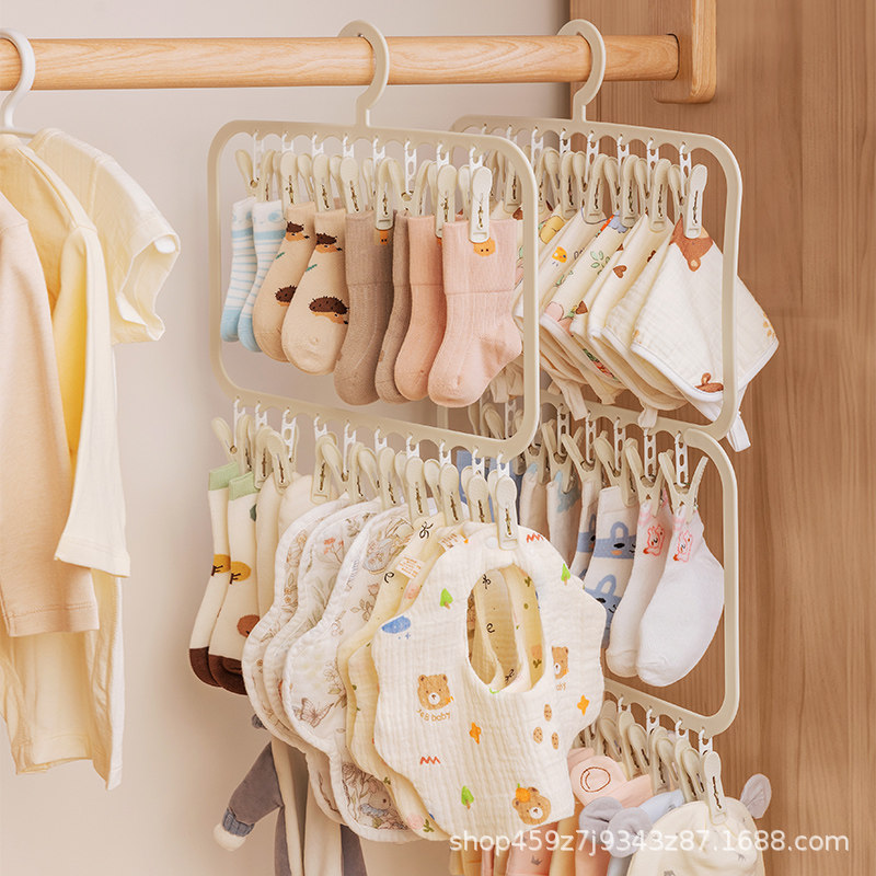 Thickened Baby Clothes Hanger with Multiple Clips, Large Capacity Household Sock Drying Rack, Baby Sock Hanger, Multifunctional Hook Thickened Baby Clothes Hanger with Multiple Clips, Large Capacity Household Sock Drying Rack, Baby Sock Hanger, Multifunctional Hook