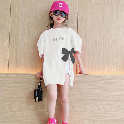 T-shirt with bow for girls, long sleeve split top for girls
