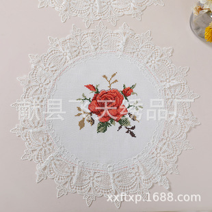 European Pastoral Embroidered Tablecloth Placemat Cut Out Water-Soluble Lace Plate Mat Wholesale Vase Mat Ornaments Cover Cloth Art