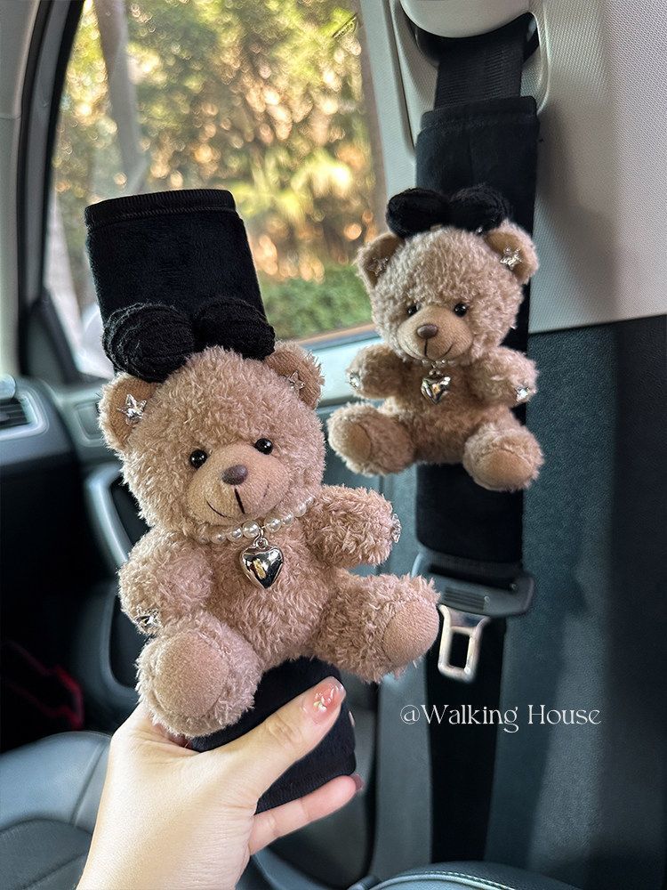 Car Seatbelt Decorative Shoulder Pads, Cute and High-End, Maillard Bear Plush Car Interior Decoration Gift