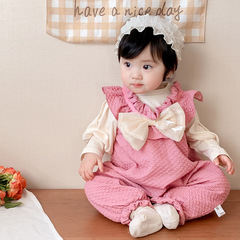 2023 Autumn New Baby Girl Bow Overalls Two-piece Romper Suit Newborn Long-Sleeved One-piece Bodysuit