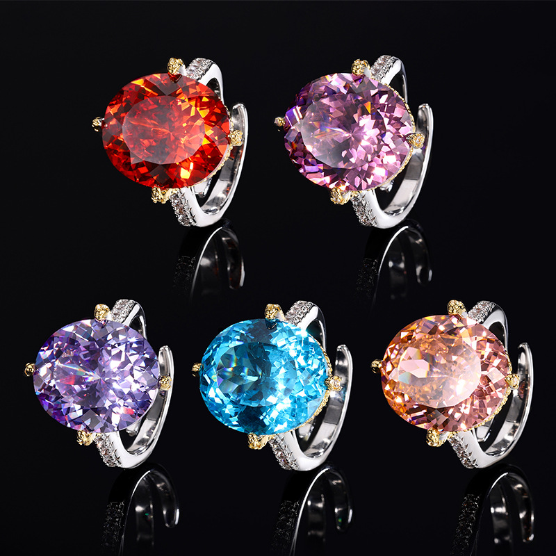 2024 nueva joyería Zhuang Shengsheng, fondo de cobre, simulación chapada en oro, nido de pájaro cortado, tesoro de color, anillo retro en forma de huevo femenino 14*16