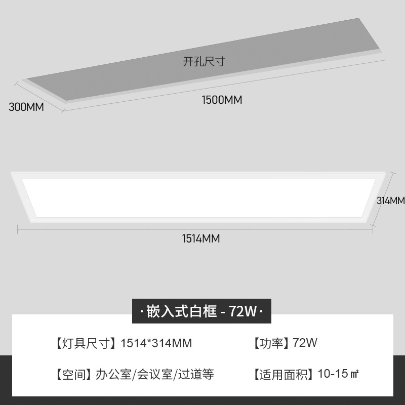 Tira de luz LED integrada para salas de conferencias de oficina, panel de luz plano con resorte para techo de placa de yeso especial