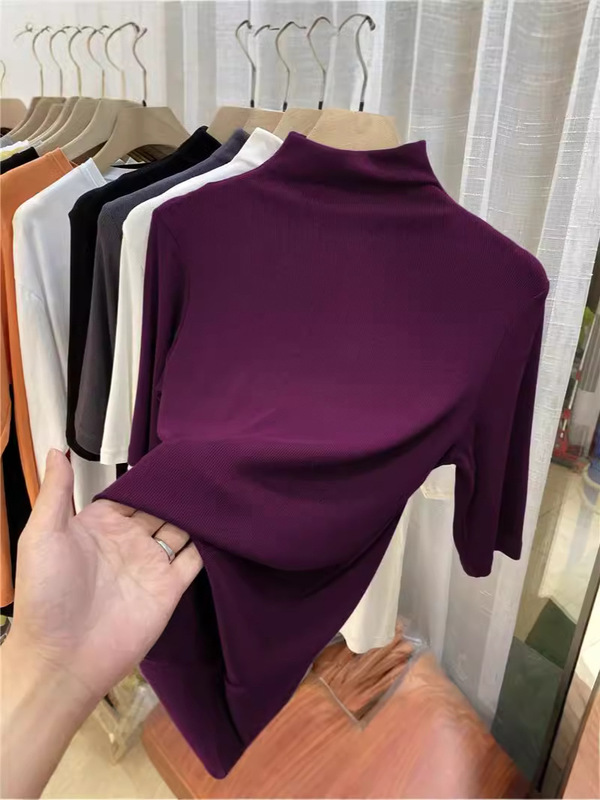 女性用ボトリングシャツ、夏用スリムフィットミッドスリーブトップ、ファッショナブルな2025新しいライト大人スタイルのハーフタートルネックセーター|undefined