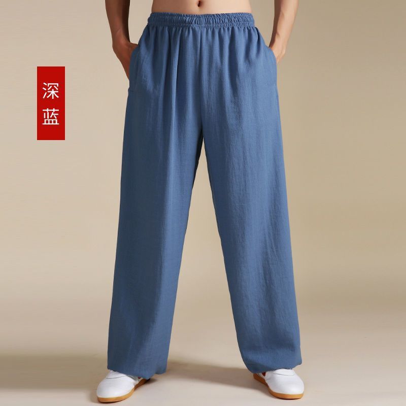 Pantalones de lino de algodón, bombachos, verano y otoño para hombres, pantalones transpirables a prueba de mosquitos, deportes y ocio, más pantalones de grasa, pantalones