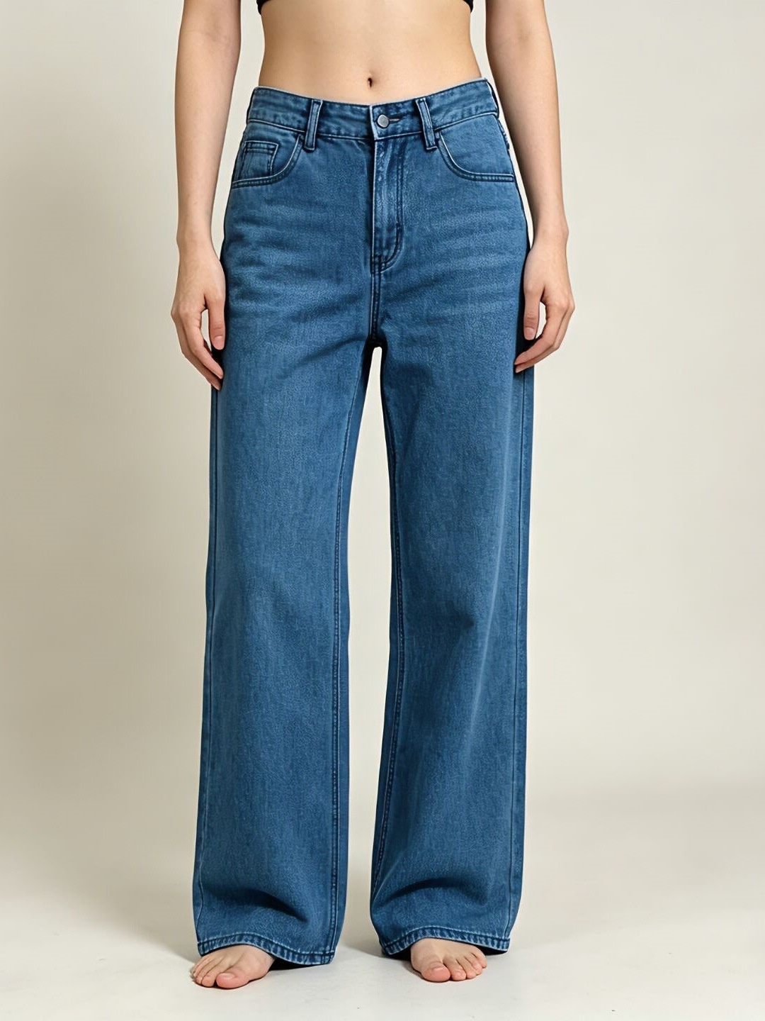 Jeans de Pierna Ancha para Mujer de Mezclilla de Algodón, Cintura Alta y Corte Recto para Uso Casual image 2