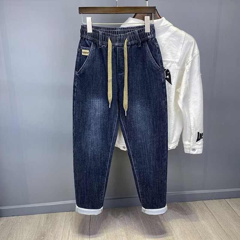 Abbigliamento da uomo Jeans elasticizzati in denim da uomo, vita elastica, gamba dritta, stile harem, pantaloni da lavoro casual e larghi, resistenti_voghion.com