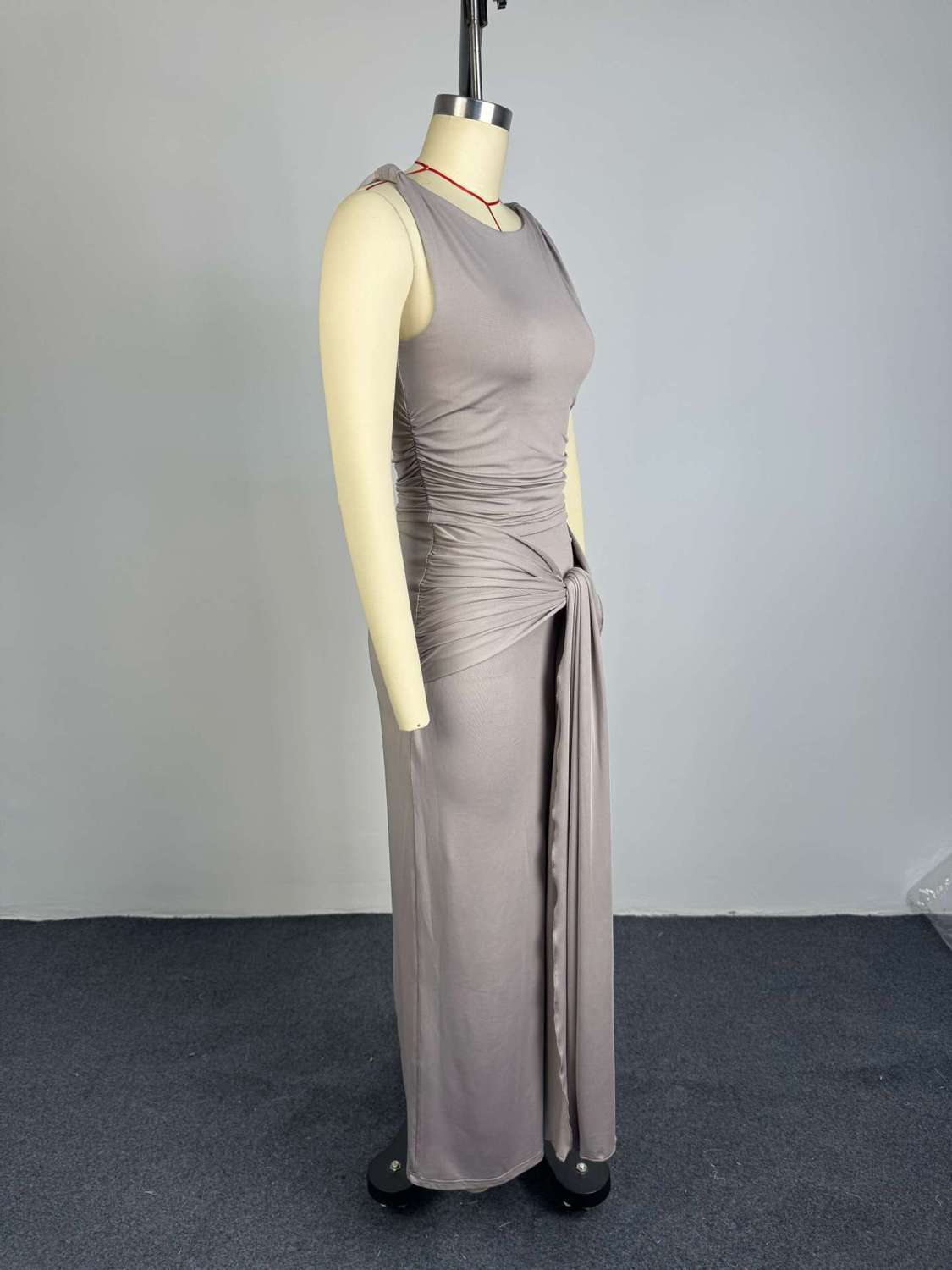 Women's Clothing Summer Style Women's Elegant Solid Color Sleeveless Top And Tie Up Slim Skirt Set Clothing_ecoleips.com