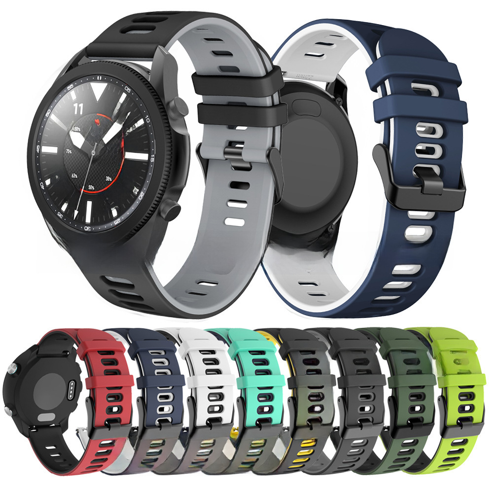 適用佳明Forerunner245/645平頭雙色硅膠錶帶華為watch4 20mm22mm