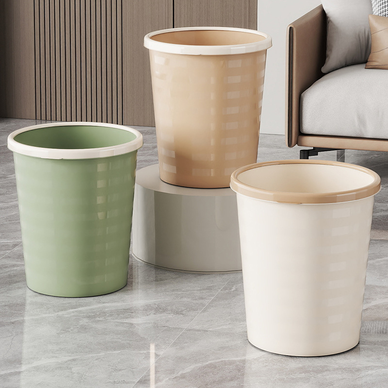 Household Plastic Lidless Trash Can, Round Kitchen and Bathroom Press-Ring Trash Bin, Office Wastebasket, Available in Multiple Colors