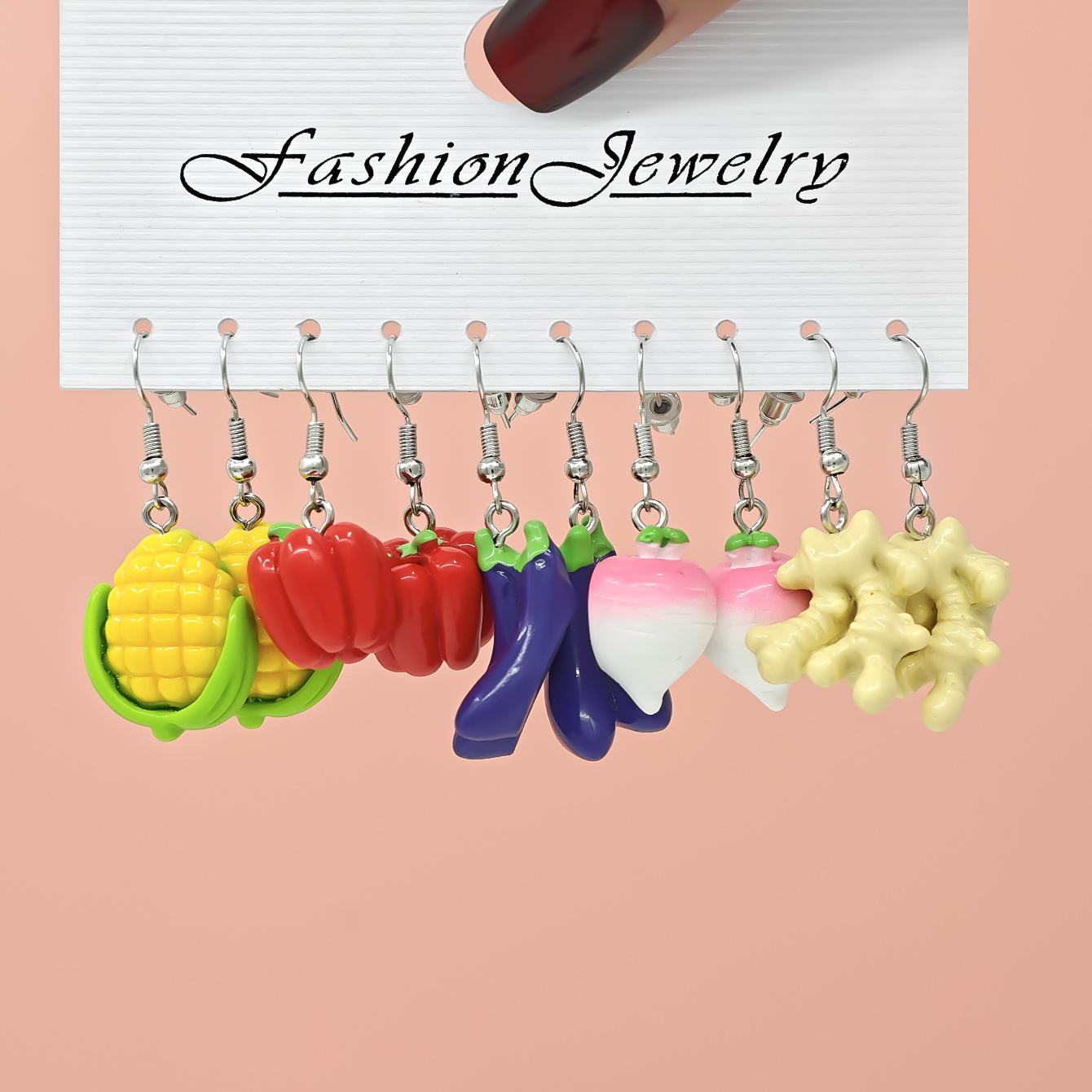 Aretes de resina de frutas y comida, 10 piezas