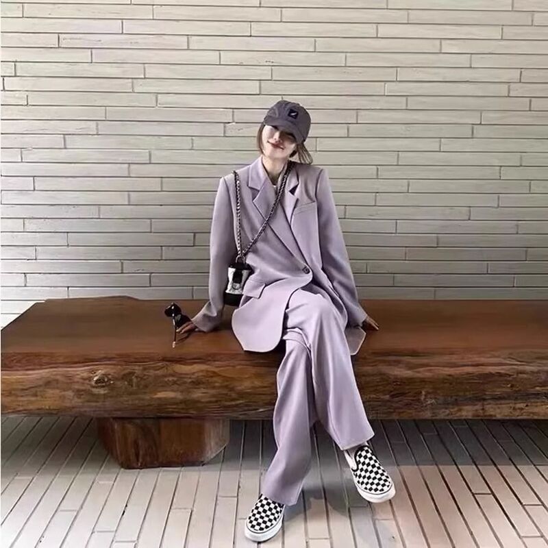 大码休闲西装套装女秋冬胖mm2-300斤高级感西服外套阔腿裤两件套|undefined