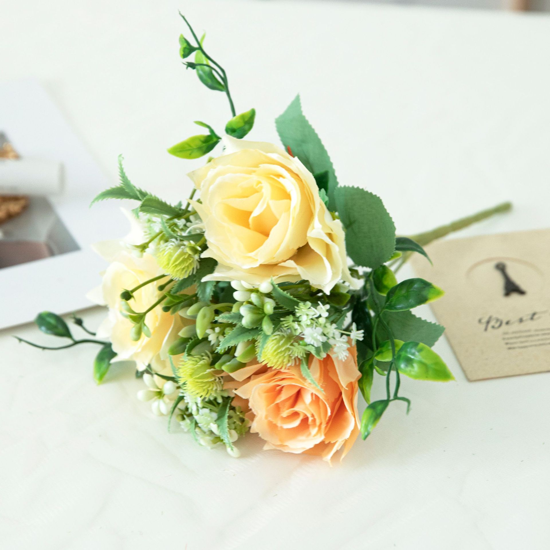 Ramo artificial de rosa Baihuabang, estilo europeo blanco, flores falsas en stock al por mayor