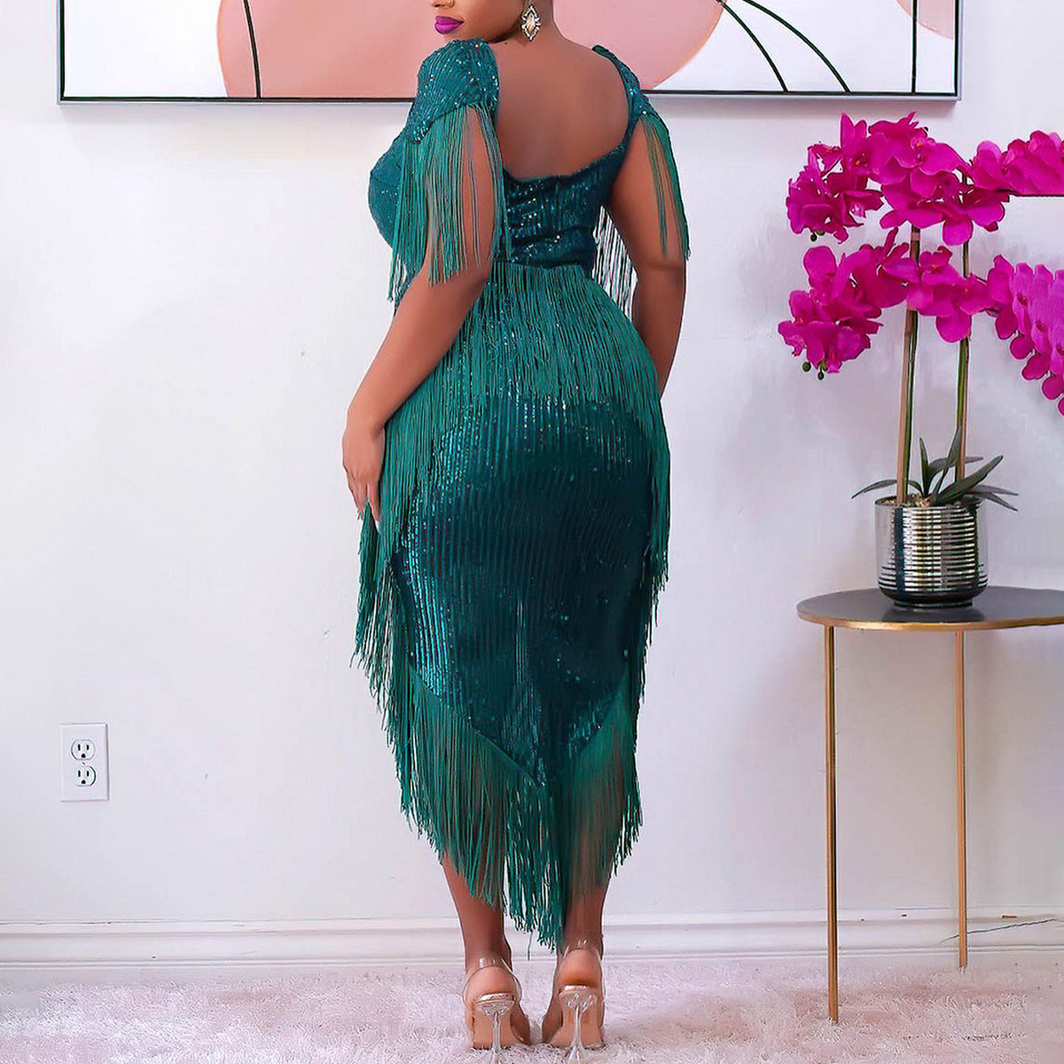Elegant Women's Evening Dress With Sequins And Tassels For Party_voghion.com