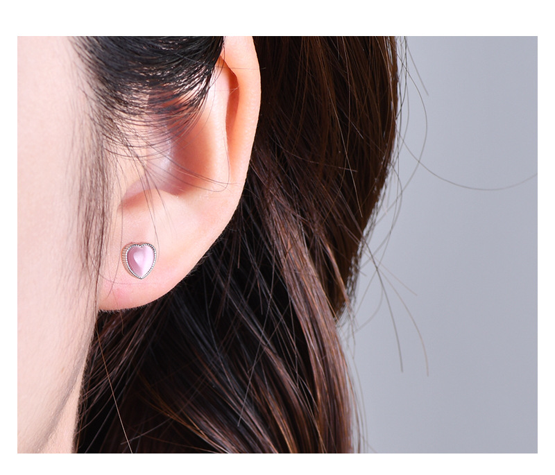 Simple Style Heart Shape Silver Plating Inlay Opal Ear Studs 1 Pair