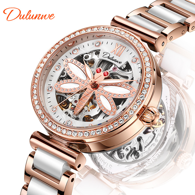 Genuine goods fashion trend automatic mechanical watch natural shell surface creative Dragonfly waterproof design ladies watch
