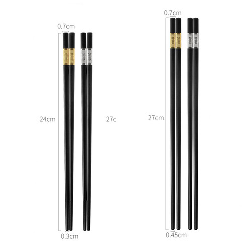 27cm Black Golden Fortune Anti-Slip Alloy Chopsticks Hotel Special Long Chopsticks Household Heat-Resistant Disinfection Chopsticks Factory Supply 