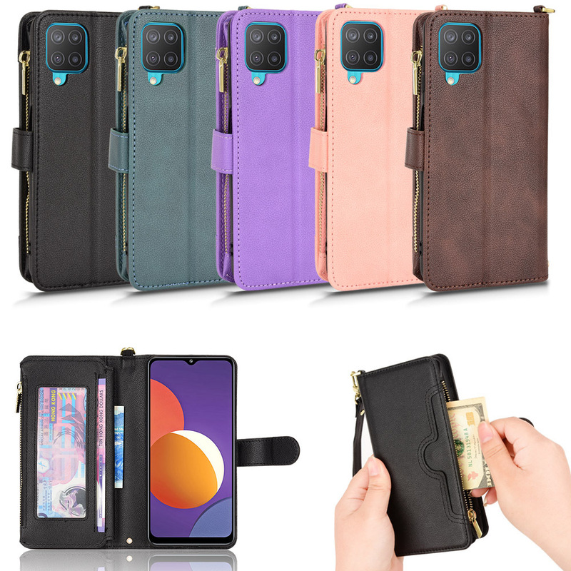 For Samsung Galaxy A12 zipper bag phone case SM-A125F protective case flip card leather case
