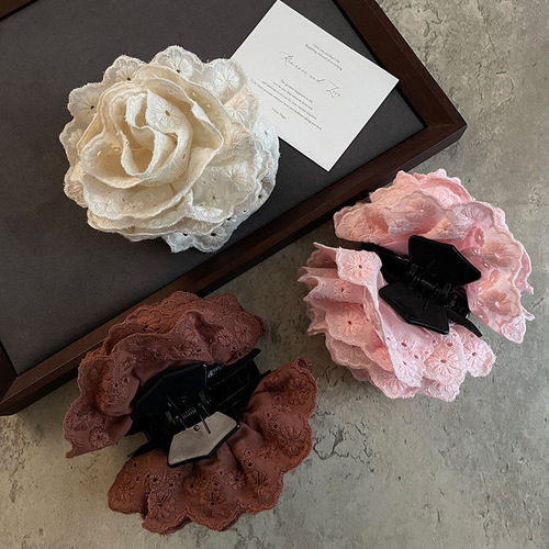 First Love Lace~Flower Clip Women's 2024 New Large Size Hair Display High-end Shark Clip Hair Clip Headgear