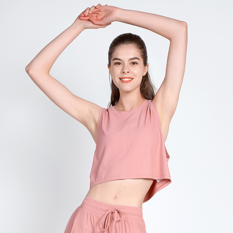 无袖运动罩衫女 宽松健身速干运动上衣T恤跑步欧美瑜伽服上衣跨境