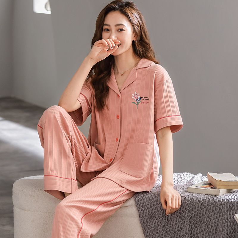 Pijamas pantalones de manga corta de algodón de verano para mujer ropa para el hogar delgada madre de mediana edad traje suelto de talla grande