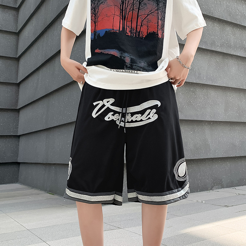 Pantalones cortos casuales de verano para hombres, marca de moda, color sólido, contraste simple, tendencia, tubo recto suelto, pantalones deportivos de cinco puntos