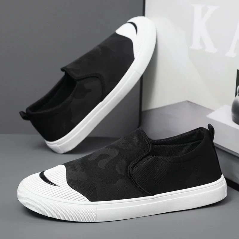 春季男士布鞋一脚蹬懒人鞋韩版潮流迷彩开口笑帆布鞋老北休闲鞋