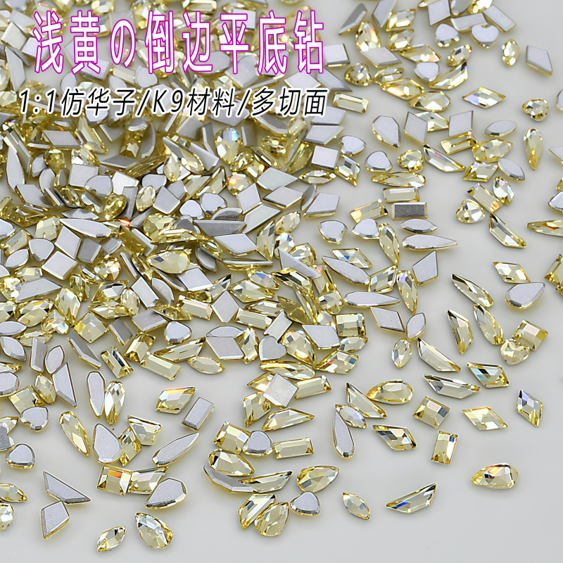 Light Yellow K9 Imitation Huazi 1:1 Flat-Bottomed Rhinestones That Do Not Fall Off, Irregular Luxury DIY Rhinestone Decorations, Dazzling Mixed Batch Nail Art Rhinestones
