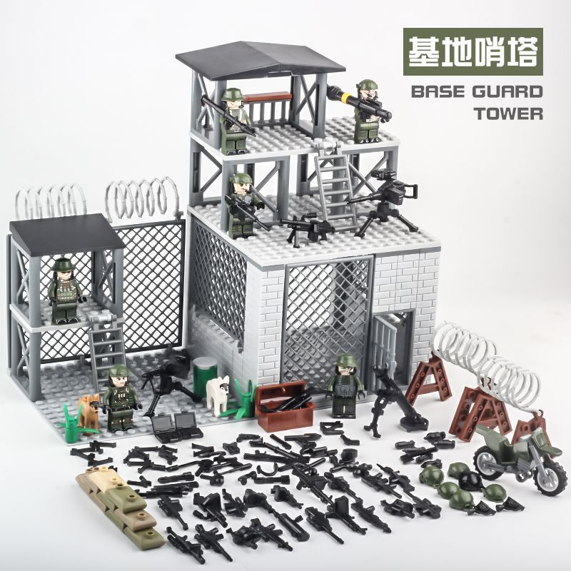 兼容乐高军事MOC人仔监狱牢房黑屋警察囚犯基地哨塔拼装积木玩具|undefined