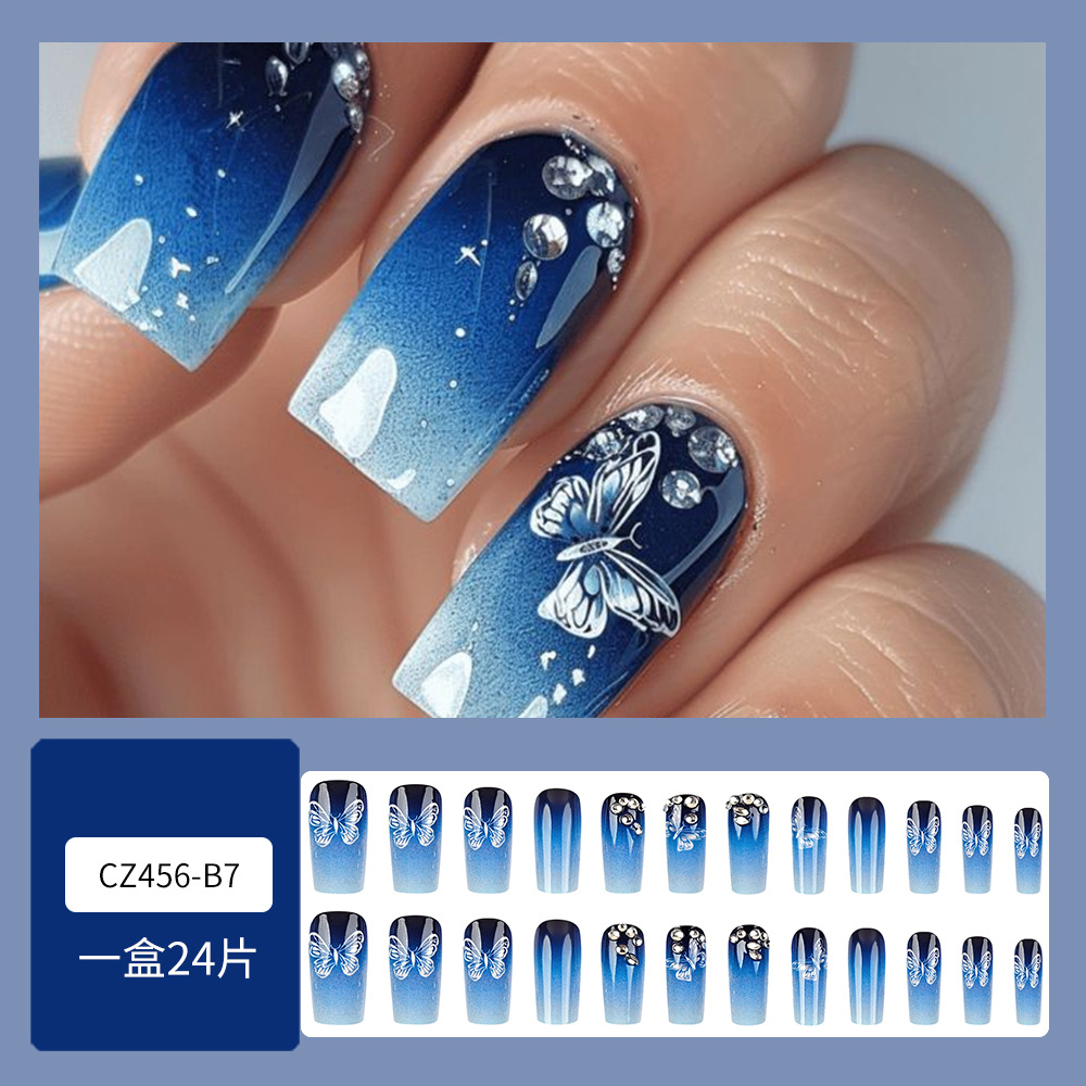Starlight Gradient Manicure Simple Diamante False Uña Parches Premium Butterfly Hot Sale Uña