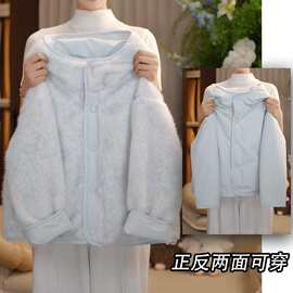 女童两面穿外套新款洋气小女孩秋冬装加厚棉服上衣中大童带帽棉衣