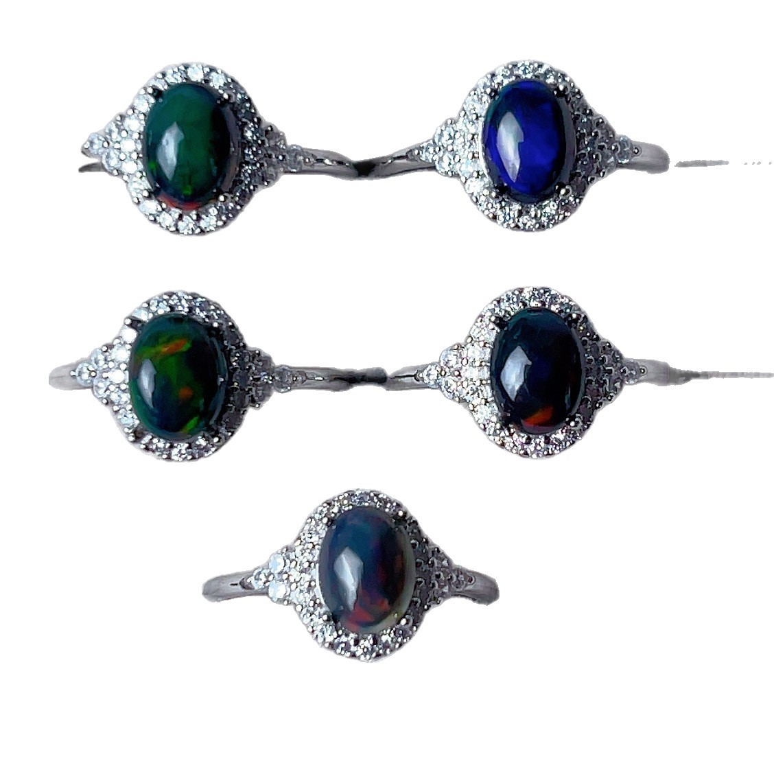 Naturlig svart opalring i silverpläterad koppar enkel design_voghion.com