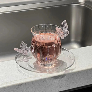 High Borosilicate Butterfly Glass Narcissus Cup Transparent Tea Cup Heat Resistant Home Cup French Princess Glass Cup