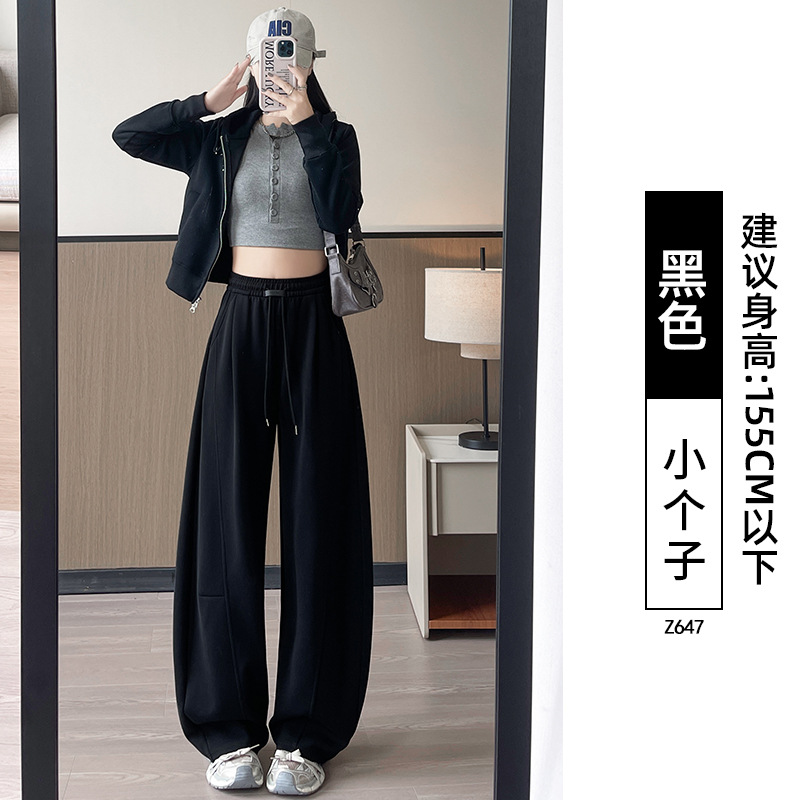 Pantalones de cimeta azul tibetano delgados de primavera de mujer pequeña gorda mm grande cachemire deportivo casual pantalones de piernas anchas
