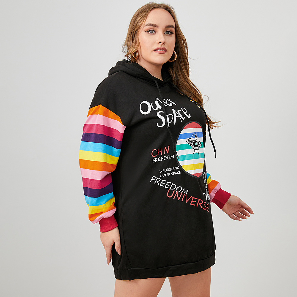 Plus Size Long-Sleeved Cartoon Print Mid-Length Hoodie NSWCJ112369