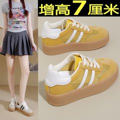 小个子7cm内增高红色德训鞋女2025春季新款复古厚底休闲真皮板鞋