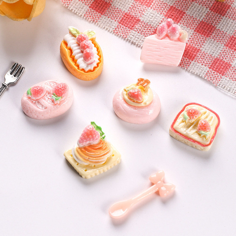 Dessert Ornaments, Cute Girly Food and Toys, Pink Resin Artificial Small Bread, Small Dessert Hairpins, DIY Accessories